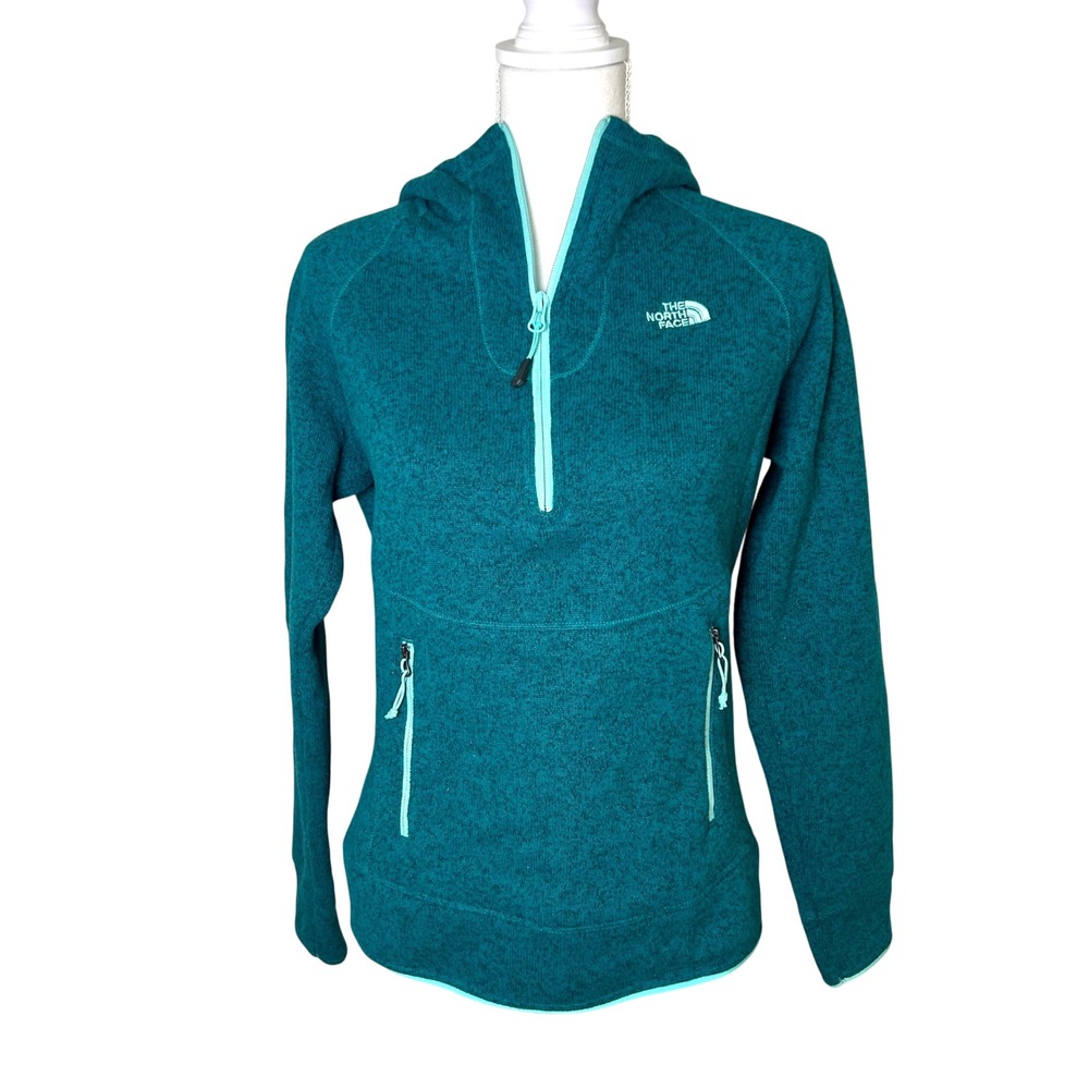 The North Face Women Hoodie Teal Heathered Quarter Zip Fleece Pullover Small